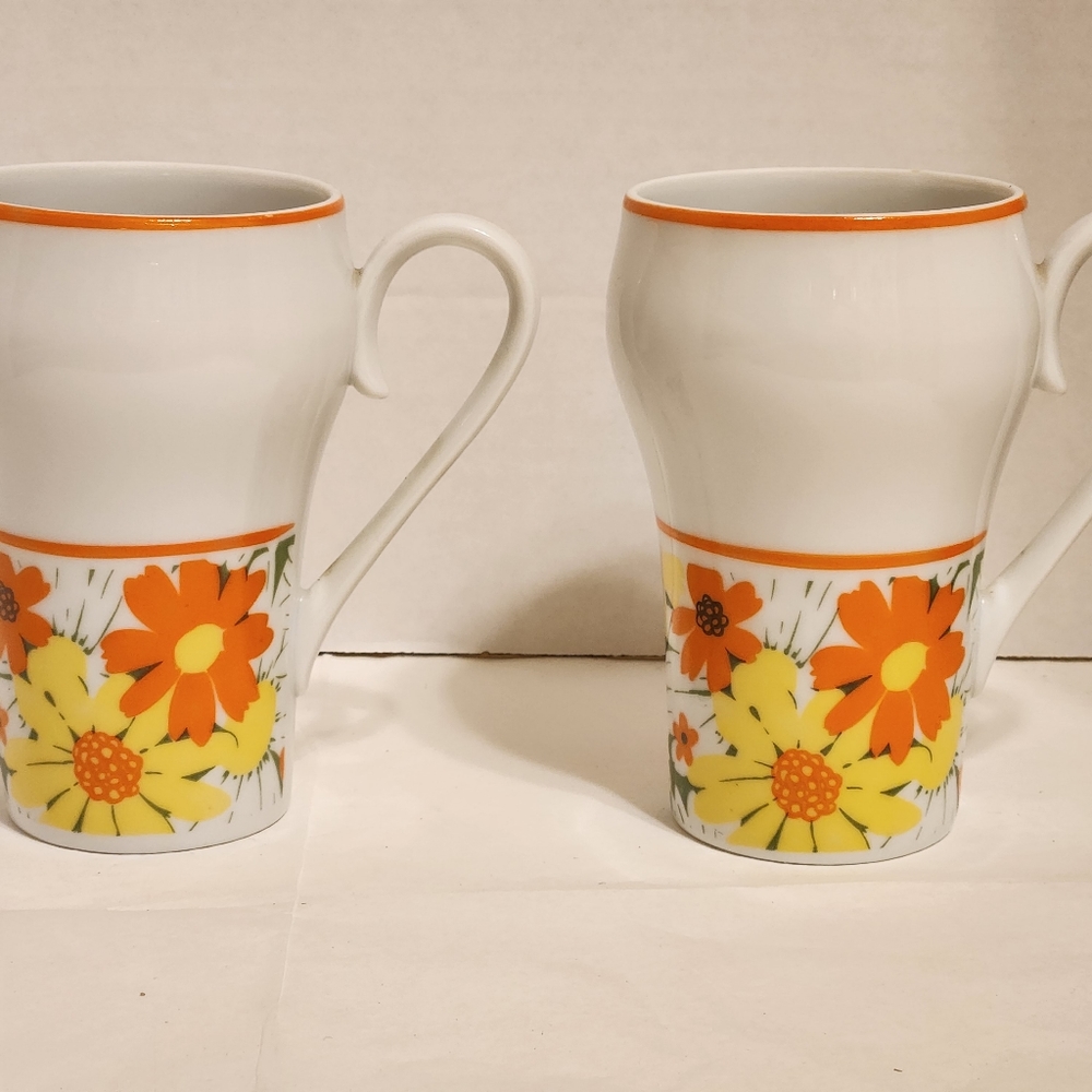 Bundle 2 Retro Floral Porcelain Mugs